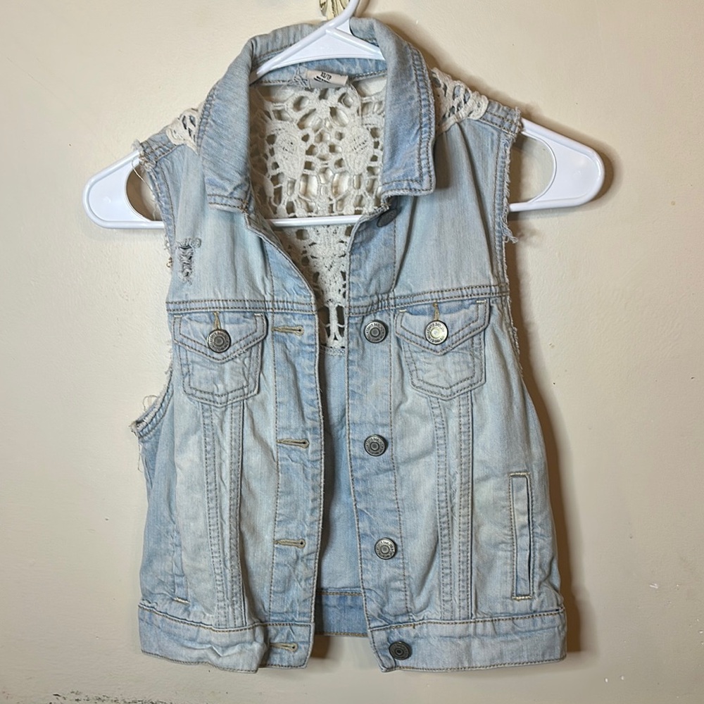 Light Blue Denim Vest with Crochet Detail